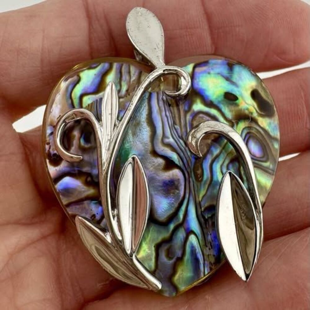 Vintage Sterling Interchangeable Heart Necklace Set Stone MOP Abalone